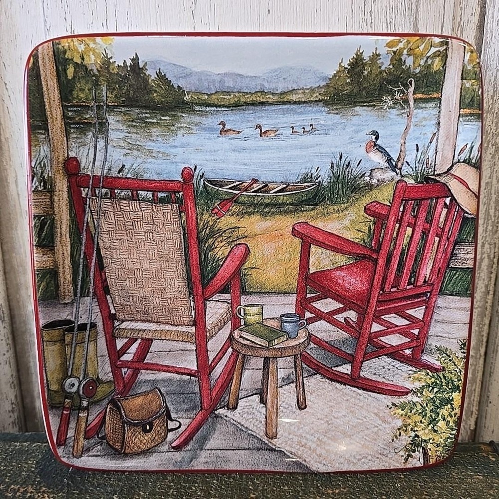 Certified International Susan Winget Lake‎ Retreat Canape Plate Square NEW #3